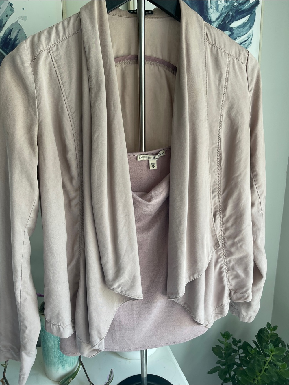 Together Express Draped Open-Front Blazer in Light Mauve and matching camisole t